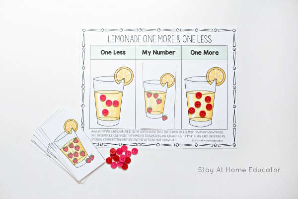Strawberry Lemonade Themed more or less activity for preschoolers to help teach a crucial preschool math theme. 