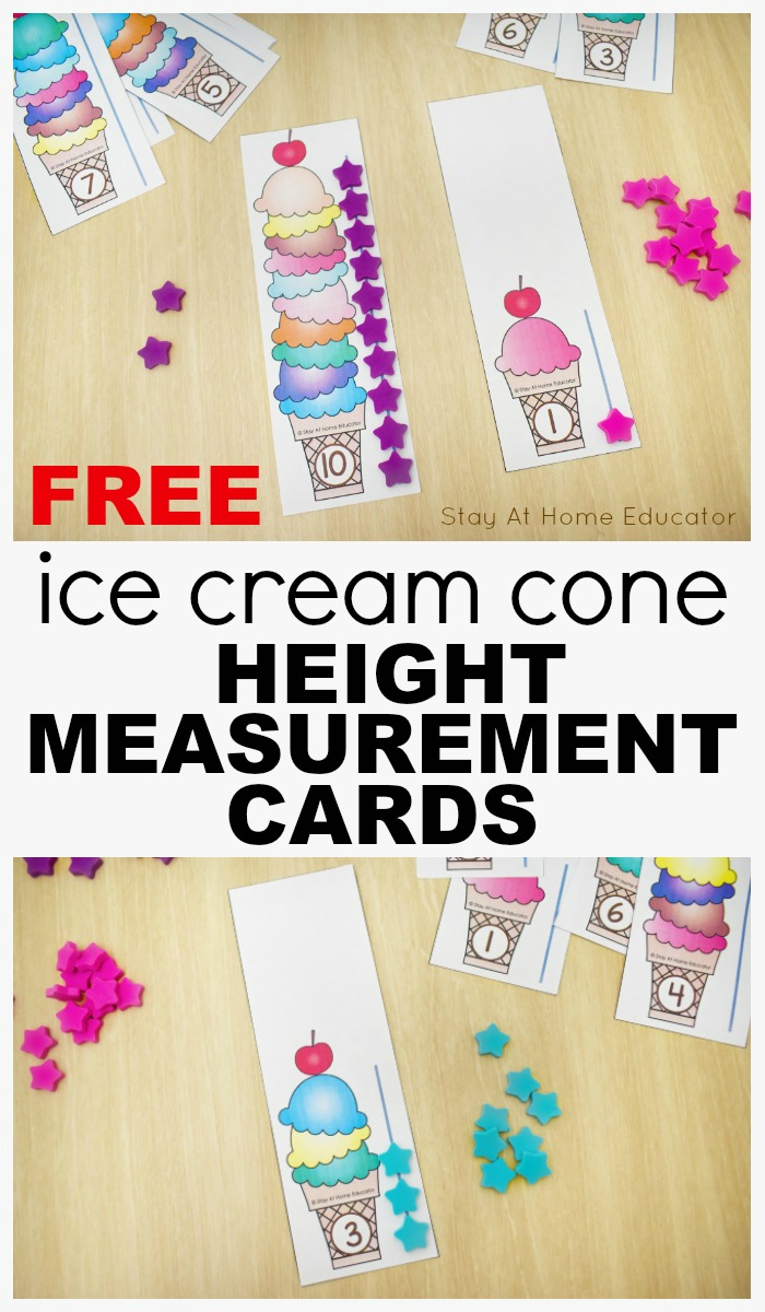 printable ice cream cone measurement cards for preschool summer learning activities