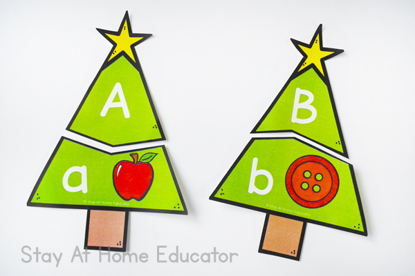 Free Printable Christmas Tree Beginning Sound Puzzles PLUS 10 ways to use them with your preschoolers! #christmasactivities #literacyactivities #preschoolteacher #christmastrees