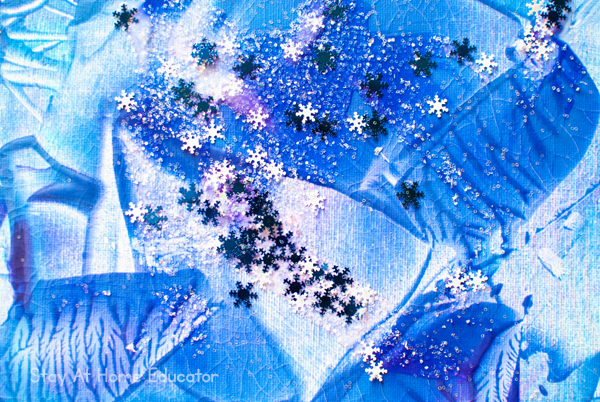 winter process art for toddlers, winter canvas toddler art