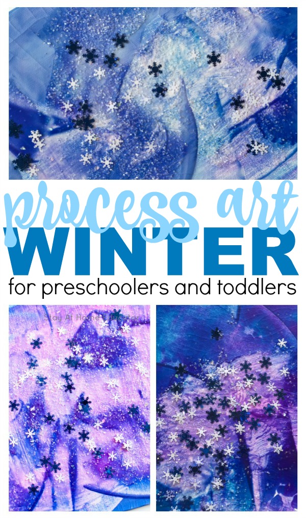 winter process art for toddlers, winter canvas toddler art