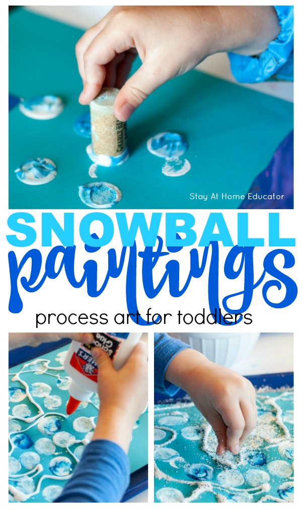 Snowball winter process art for preschoolers, winter process art ideas for toddlers