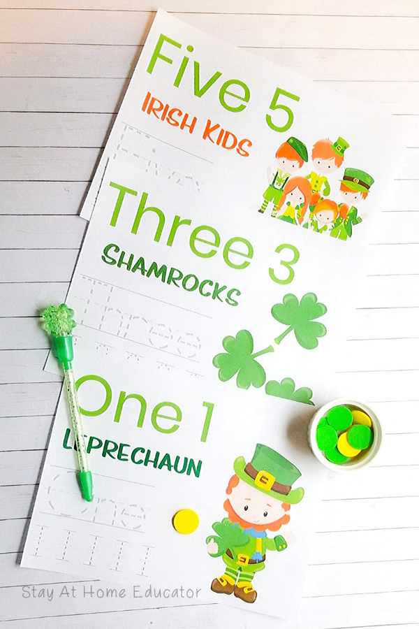 number tracing worksheets for numbers 1, 3, and 5 with a St. Patrick's day theme | number tracing worksheets for preschool |
