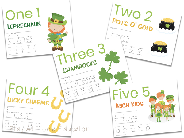 St. Patrick's day number tracing worksheets numbers 1-5 | shamrock preschool activities | number tracing worksheets |