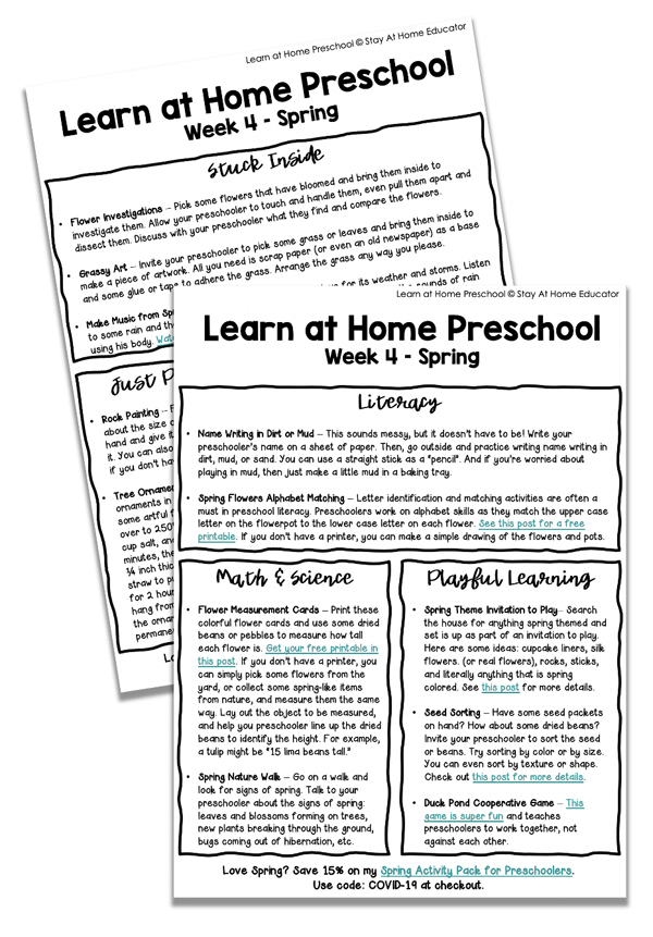 Free Learn At Home preschool lesson plans