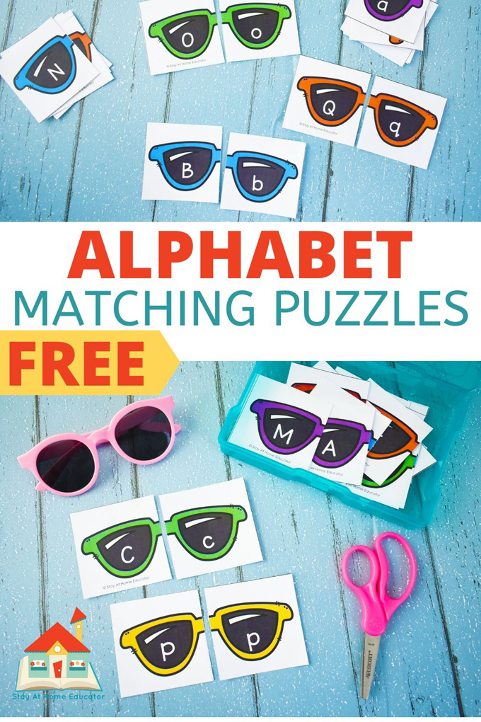 alphabet matching puzzles with sunglasses
