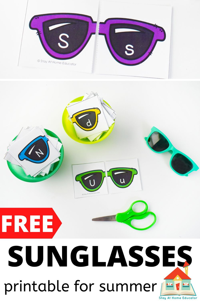 sunglasses printable for summer alphabet practice