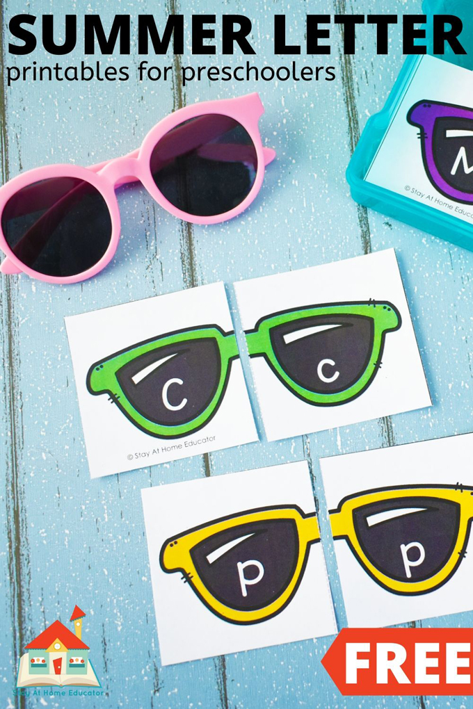 summer letters with sunglasses printable for preschoolers free - summer alphabet activities for preschoolers