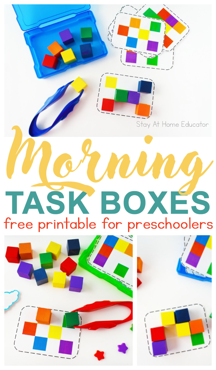 free morning task boxes to teach preschoolers colors