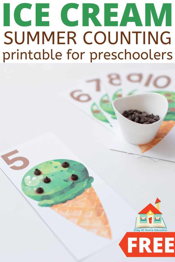 ice cream summer counting printable for preschoolers, preschool number activities