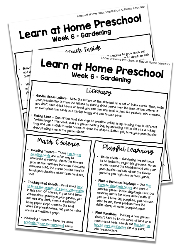 screenshot samples of free lesson plans for preschool garden theme | 