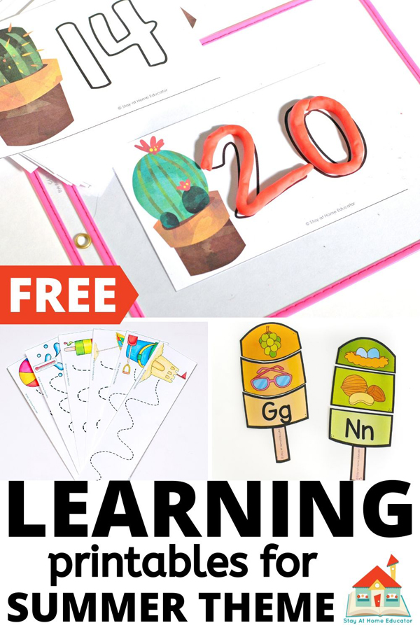 free learning printable for summer preschool theme