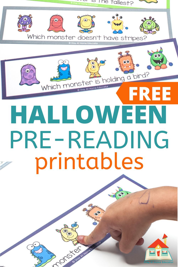 teach pre-reading skills with these free visual discrimination cards for Halloween or monster themed activities