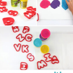 alphabet cookie cutters with text - name recognition playdough activity | Playdough Name Activities for Preschoolers | fine motor activities |