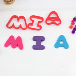 the name Mia spelled with playdough for preschool name recognition activity