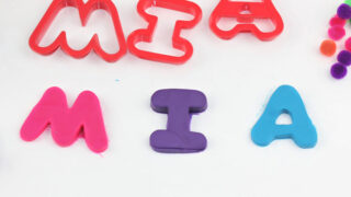 the name Mia spelled with playdough for preschool name recognition activity | Playdough Name Activities for Preschoolers | fine motor alphabet activities |