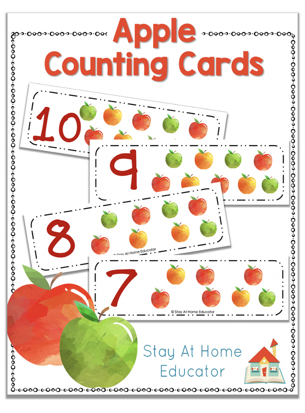free apple counting cards for preschoolers | printable counting cards with apples on theme | number counting cards | apple preschool activities with printables