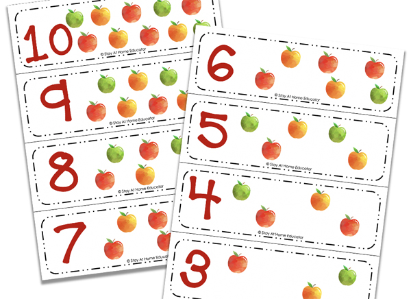 free apple counting cards for preschoolers | printable counting cards with apples on theme | number counting cards | apple preschool activities with printables | free apple cards