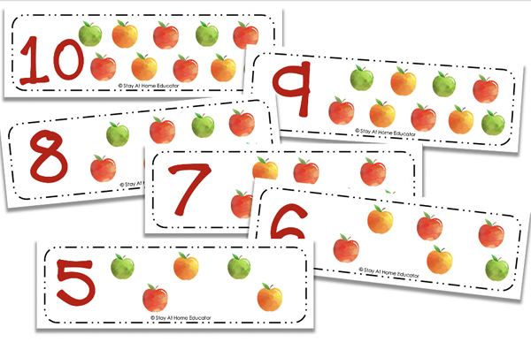 free apple counting cards for preschoolers | printable counting cards with apples on theme | number counting cards | apple preschool activities with printables | apple counting activities