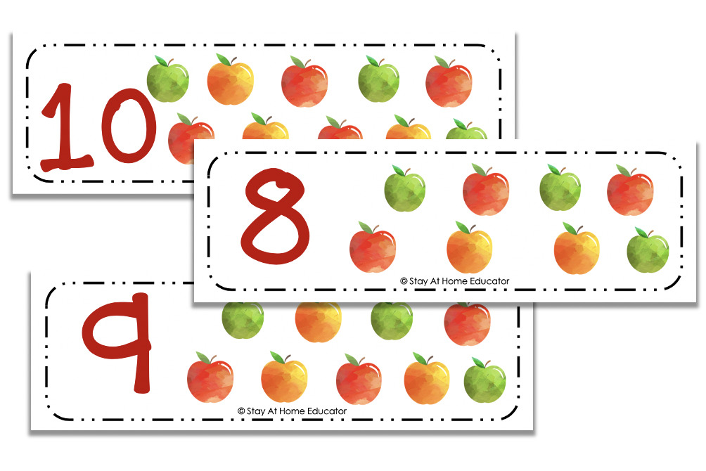 free apple counting cards for preschoolers | printable counting cards with apples on theme | number counting cards | apple preschool activities with printables | ways to teach counting using counting cards