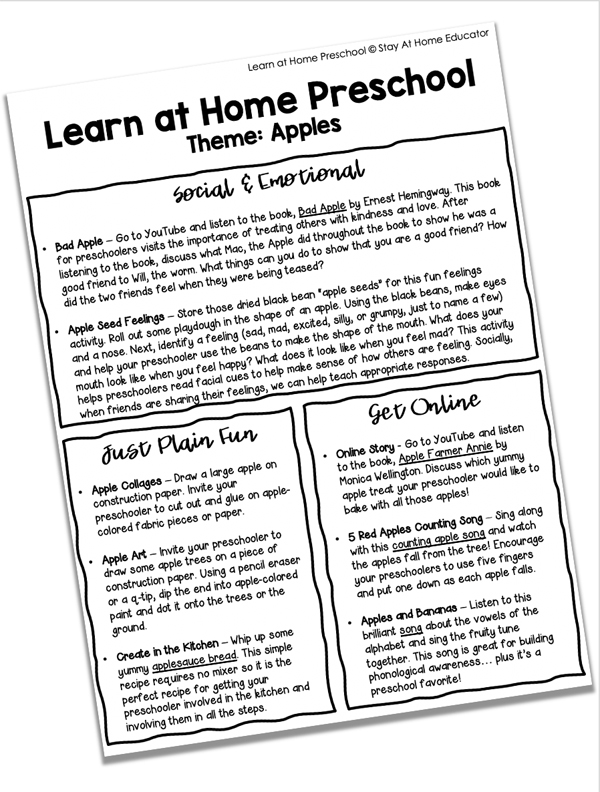 free preschool lesson plans for apple theme - homeschool preschool and distance learning lesson plans