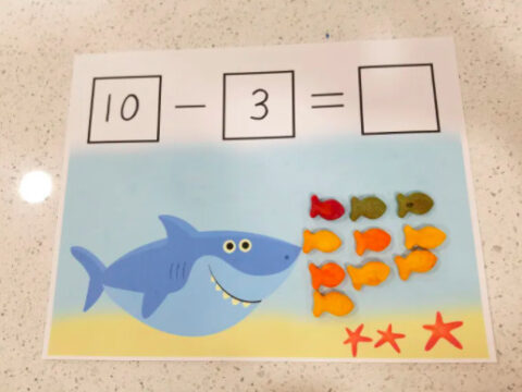 Image for Hungry Shark FREE Printable Subtraction Mat