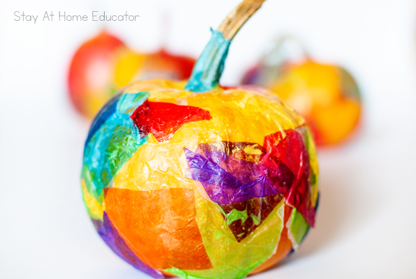 | tissue painted fall pumpkins | fall process art | pumpkin activity for preschoolers