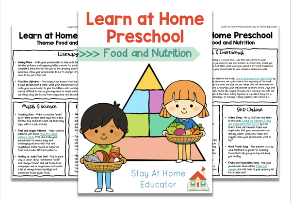learn at home preschool food and nutrition theme | teaching healthy eating to preschoolers | food activities for preschoolers | healthy eating activities for kids | nutrition lesson plans for preschool | health lesson plans for preschool