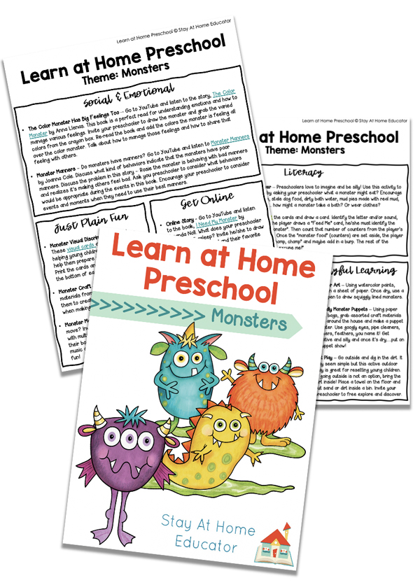 free preschool lessons plans for friendly monster theme | social-emotional, just plain fun, and get online activities for a preschool monster theme |