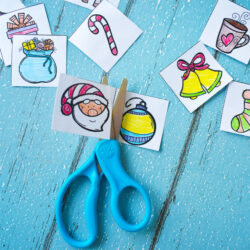 Christmas cutting practice | Mini images cut and colored for fine motor development | scissor skills in preschool |