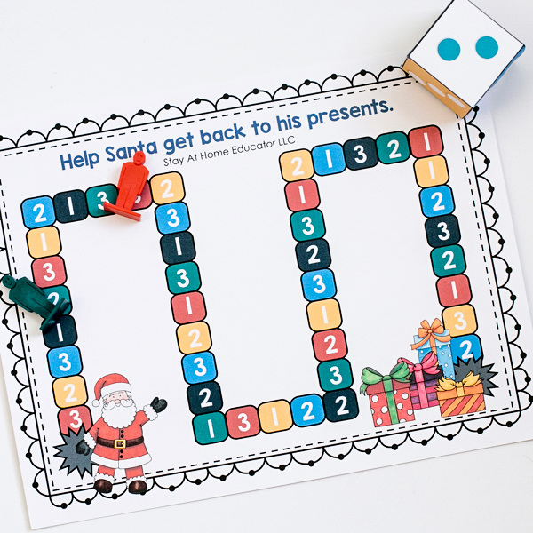 christmas number and counting activities | christmas number activities, games, printables, printable activities for teaching preschool math for Christmas theme | Christmas number activities for the early years | Christmas math games board game