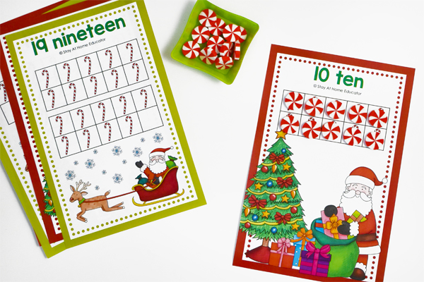 christmas ten frame cards | free christmas math activities for preschoolers | Christmas counting cards | ten frame counting practice for kindergarten | Santa counting activities | ten frame counting cards for teaching one to one correspondence in preschool Christmas theme