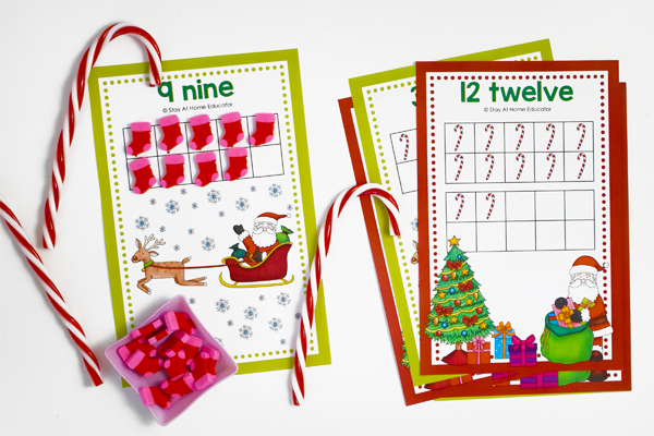 christmas ten frame cards | free christmas math activities for preschoolers | Christmas counting cards | ten frame counting practice for kindergarten | Santa counting activities | ten frame counting cards for teaching one to one correspondence in preschool Christmas theme