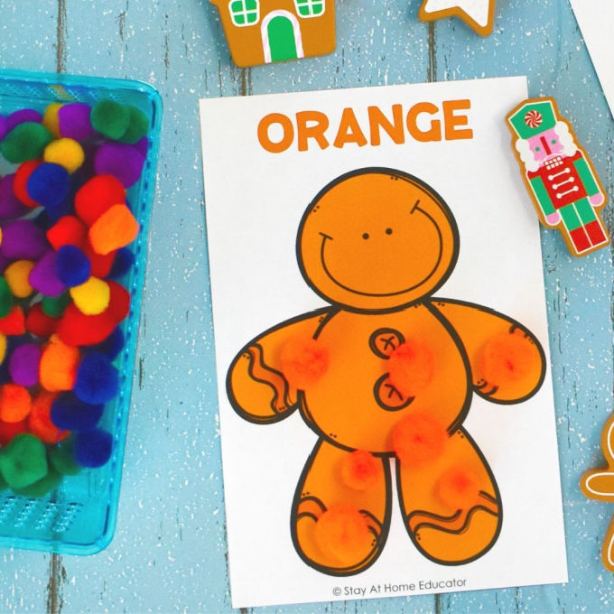 learn colors with gingerbread color sorting printables