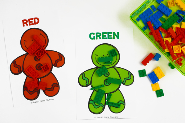 color sorting mats, green and red gingerbread men | Christmas color matching activities | gingerbread toddler activities |