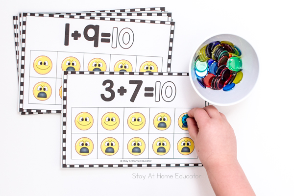 smiley face addition ten frame cards | Friendship Activities for Preschoolers | friendship in preschool |
