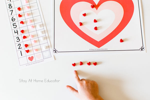 printable counting and graphing activities for preschoolers for friendship theme or Valentine's Day - Drop the buttons and graph the colors!