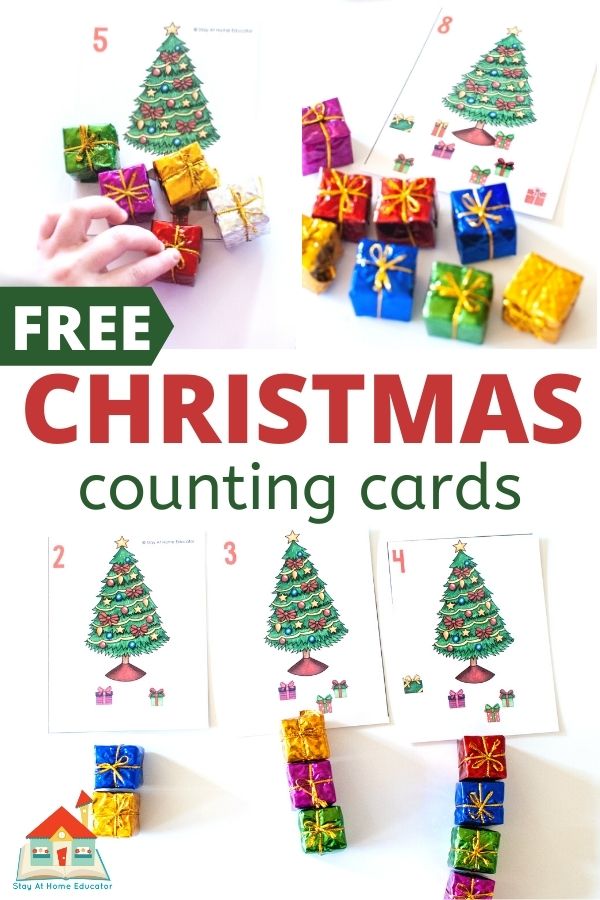 Free Christmas Counting Cards collage image| collage pictures Christmas counting cards and mini gift manipulatives|