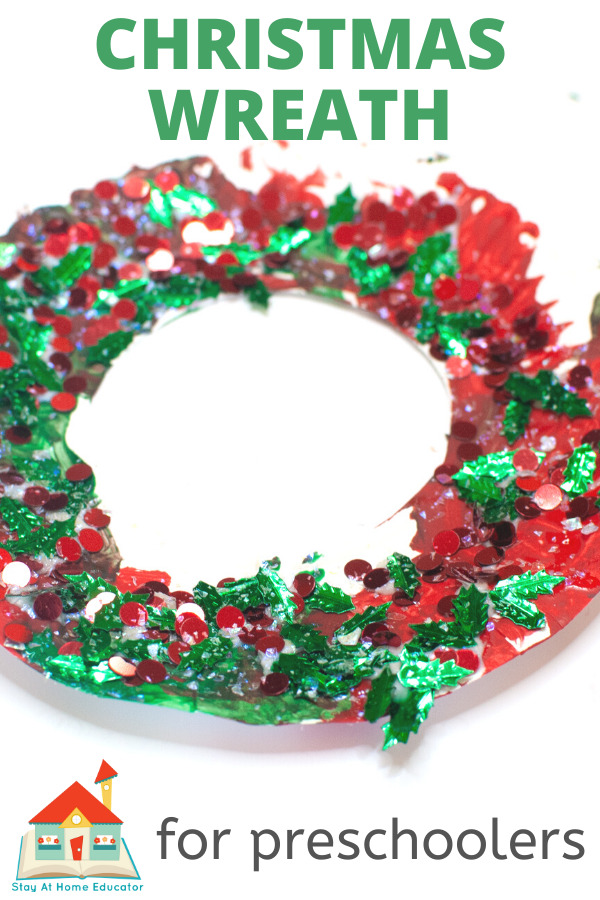 Christmas wreath art | red and green tissue paper art on a paper plate wreath | Christmas art for preschool |