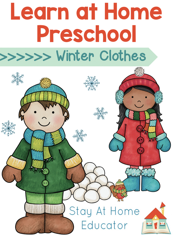 2 kids in winter clothing with snowballs text says free preschool lesson plans for a winter clothes theme | homeschool preschool lesson plans | winter theme preschool |