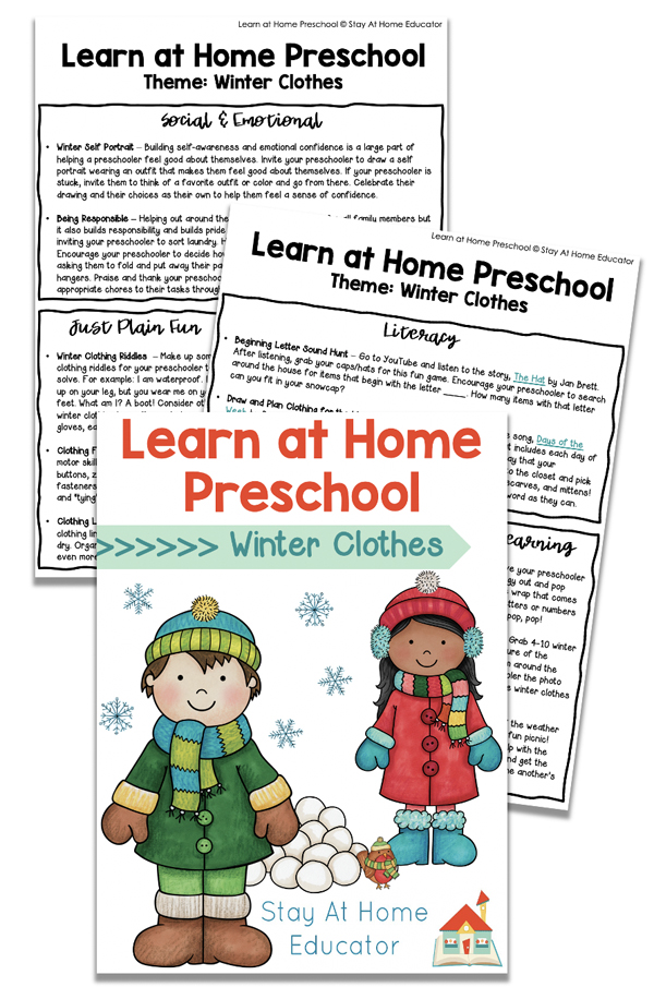 free homeschool preschool lesson plans for a winter clothes theme