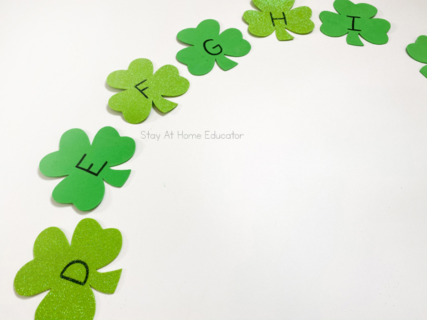 Ordering letters - St. Patrick's Day literacy activities for preschoolers, St. Patrick's Day letter matching, beginning sounds, and phonological awareness