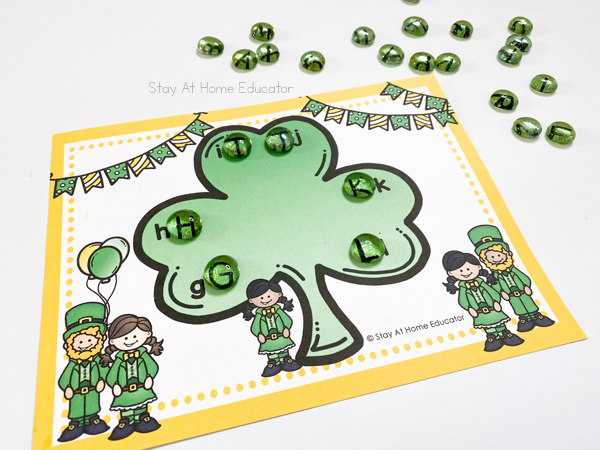 Shamrock Letter Matching - St. Patrick's Day literacy activities for preschoolers, St. Patrick's Day letter matching, beginning sounds, and phonological awareness