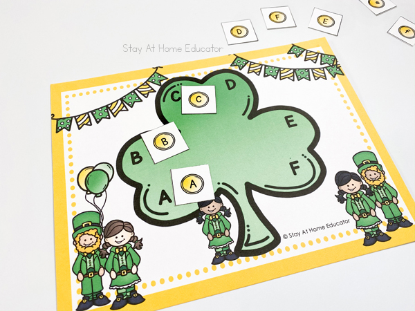 Shamrock Letter Matching - St. Patrick's Day literacy activities for preschoolers, St. Patrick's Day letter matching, beginning sounds, and phonological awareness