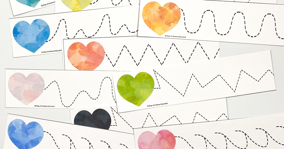 free pre-writing cards for Valentine's Day, pre-writing tracing cards and fine motor skills practice ideas