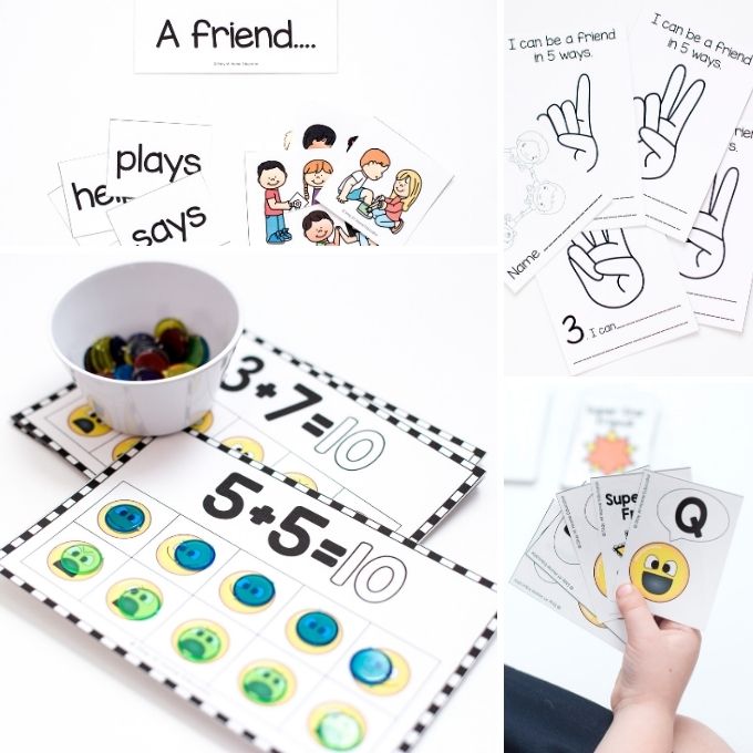 smiley face addition ten frame cards and high five interactive friendship book | Friendship Activities for Preschoolers | friend activities |