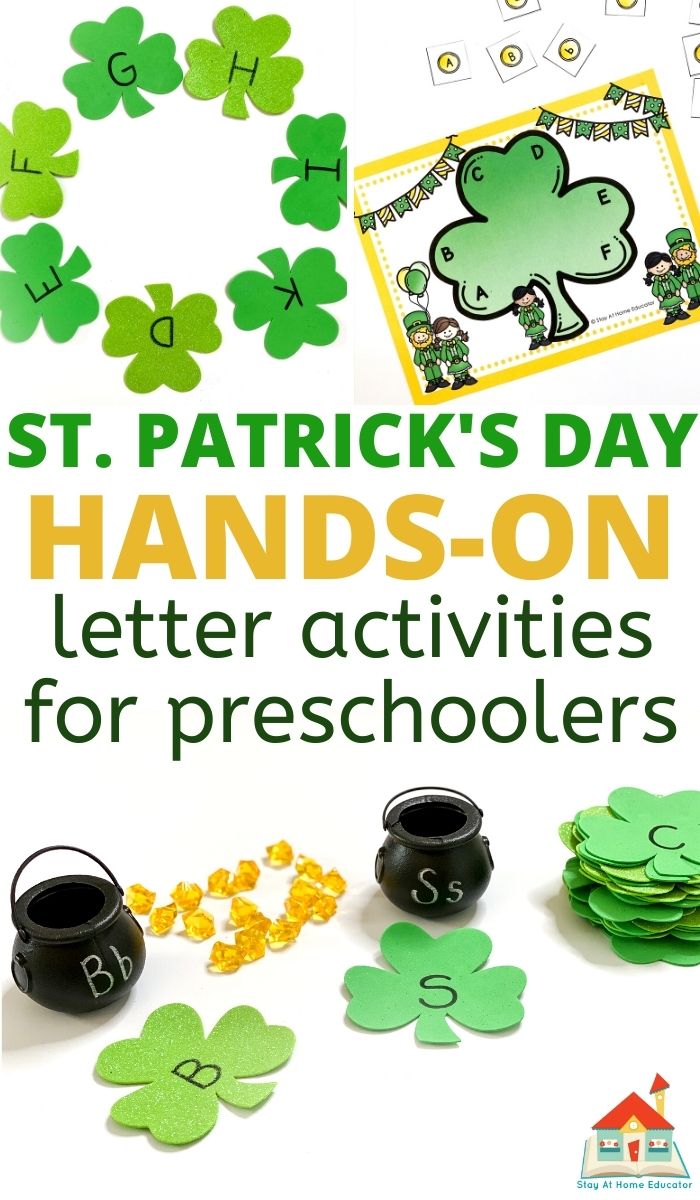 St. Patrick's Day literacy activities for preschoolers, St. Patrick's Day letter matching, beginning sounds, and phonological awareness