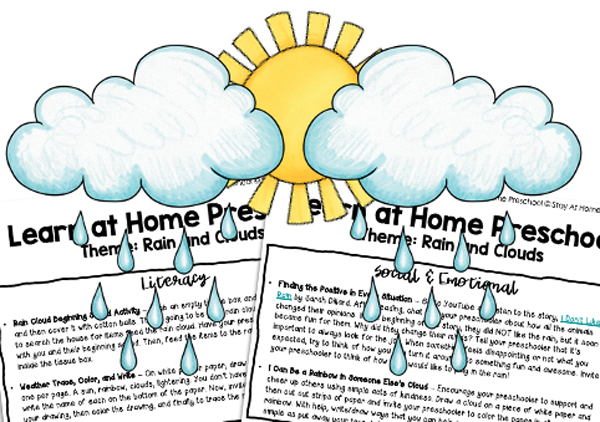 rain clouds and sunshine with text - Learn at home preschool lesson plans about rain and clouds | |Weather Activities for Preschoolers Including Free Lesson Plans |