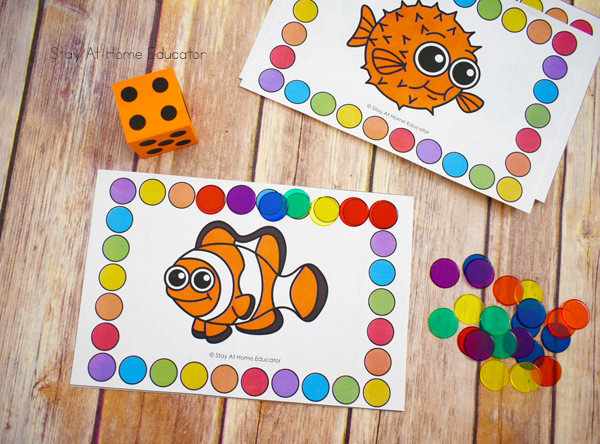 ocean counting activities for preschool, roll and cover cards