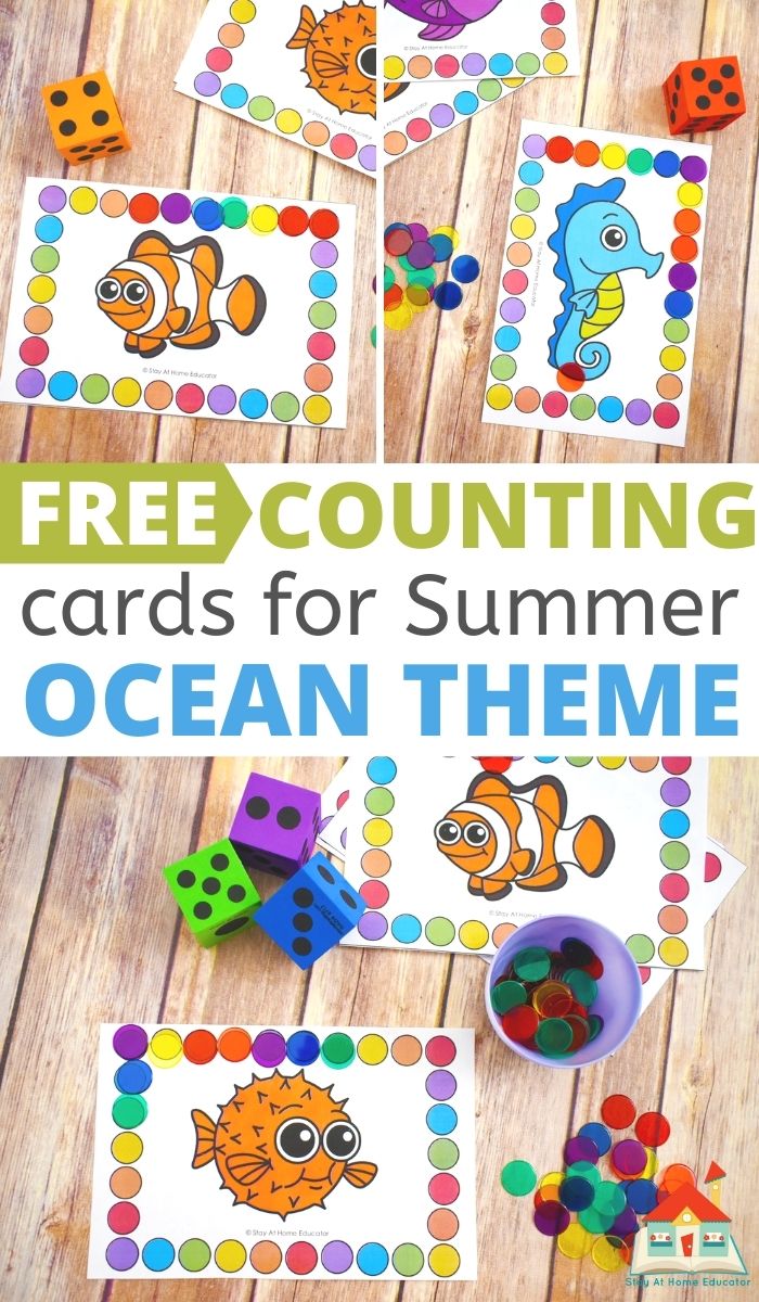 Free counting cards for ocean preschool theme